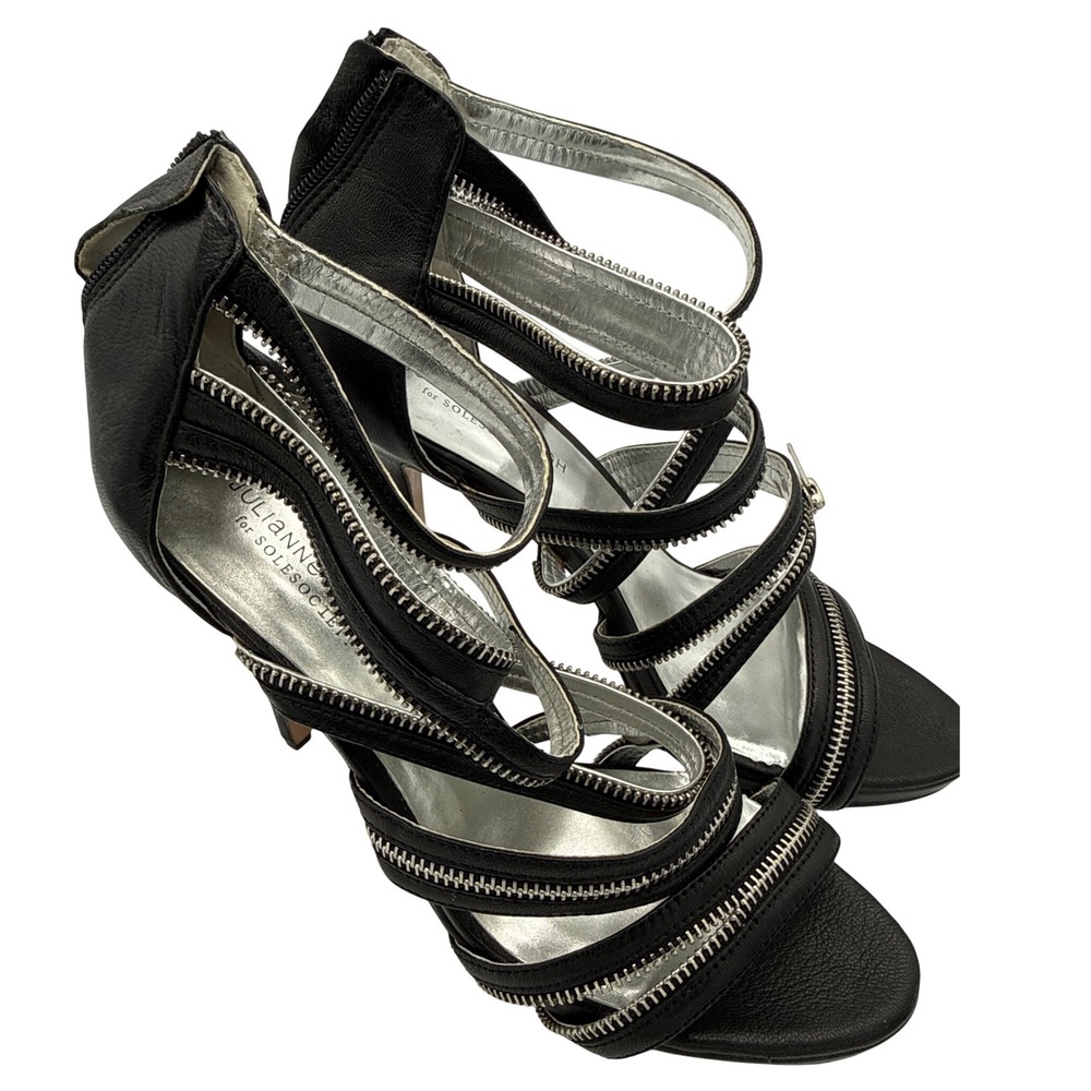 Julianne Hough Sole Society Makenna Black Zipper Strappy Stiletto Heels Size 10